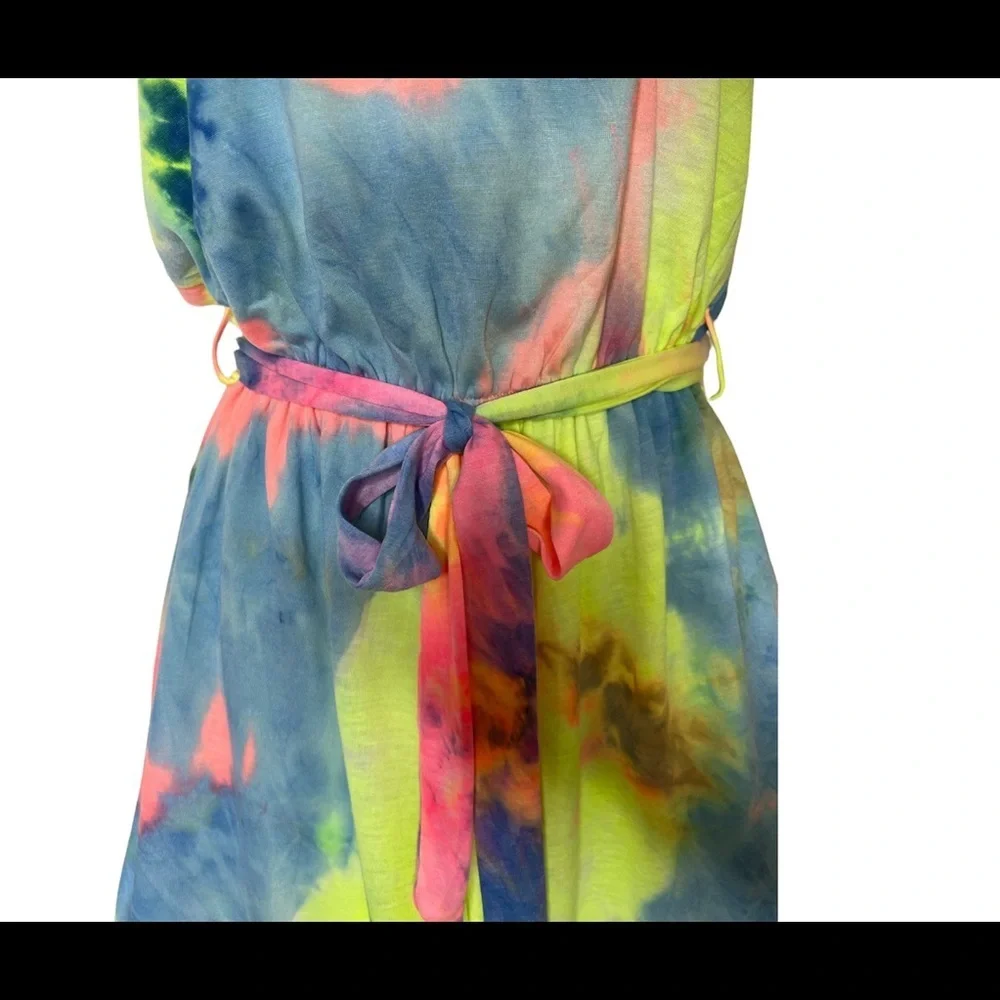 She+Sky womens size M Romper Jumpsuit shorts Boho Tie Dye sleeveless beach pink - Picture 8 of 12